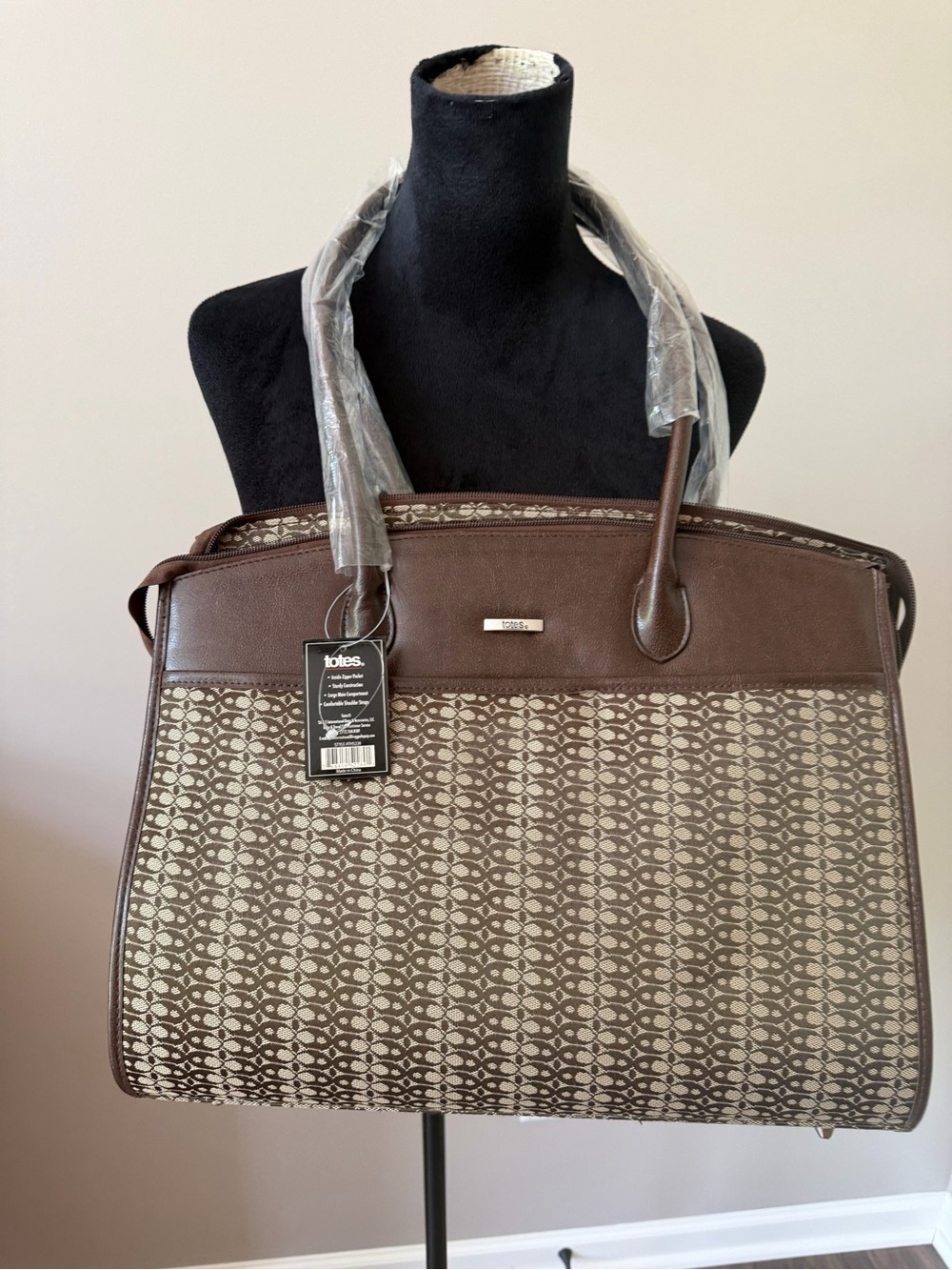 totes NEW w/Tags Brown Patterned Tote with Leather Trim